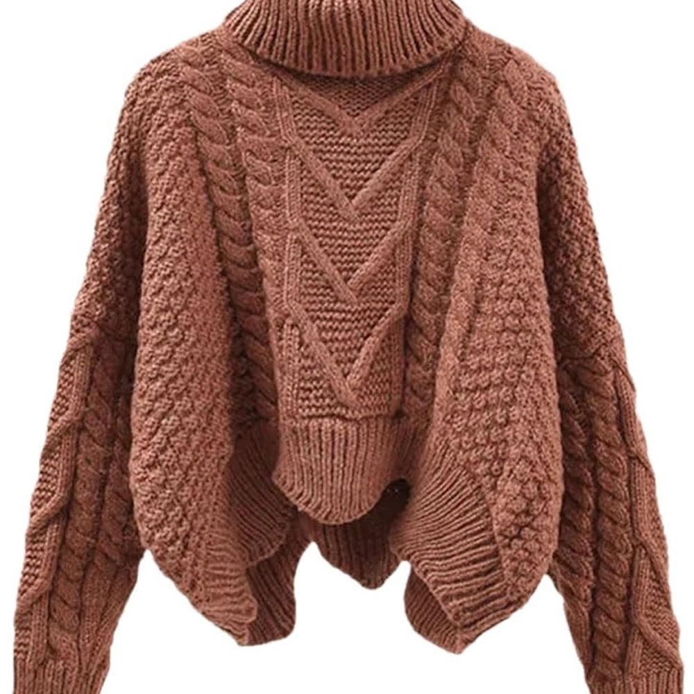 Chunky Knit Turtleneck Crop Sweater - Pink